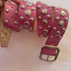 Pink/Gold studded leather belt